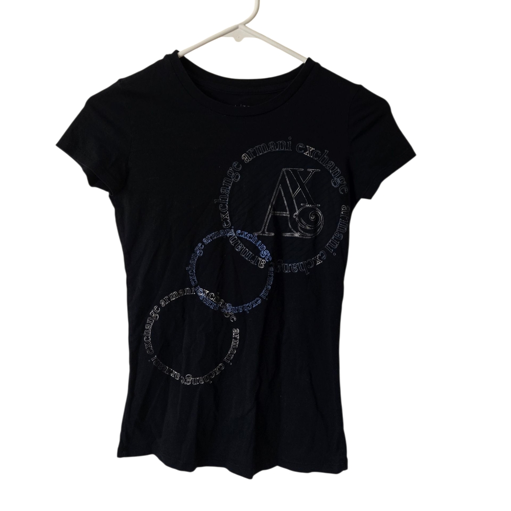 Armani Exchange Black Fitted Cap Sleeve T-Shirt